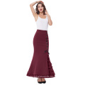 Belle Poque Womens High Stretchy Nylon-Cotton Vintage Retro Ruffled Fishtail Mermaid Victorian Style Wine Long Skirt BP000203-3